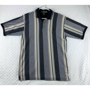 Vintage Knights of Round Table Mens L‎ Polo Short Sleeve Striped Shirt Black Tan